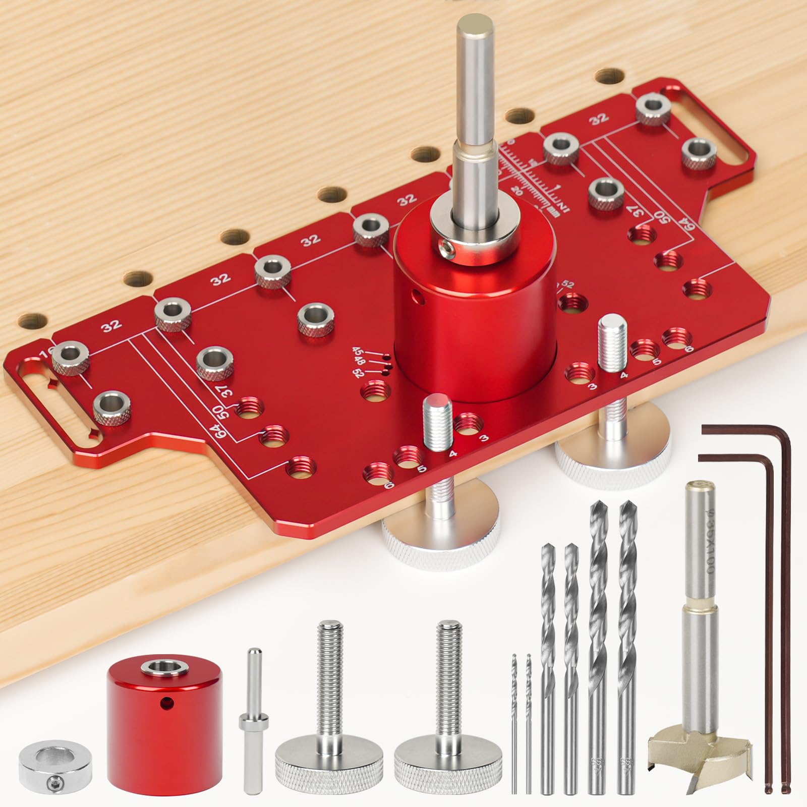 Shelf Hole Jig Concealed Hinge Jig 2-in-1, Shelf Pin Drilling Jig Aluminum Alloy Cabinet Hinge Jig with 35mm Hole Drill Bits, Self-contained Clamping Cabinet Hardware Jig for Woodworking