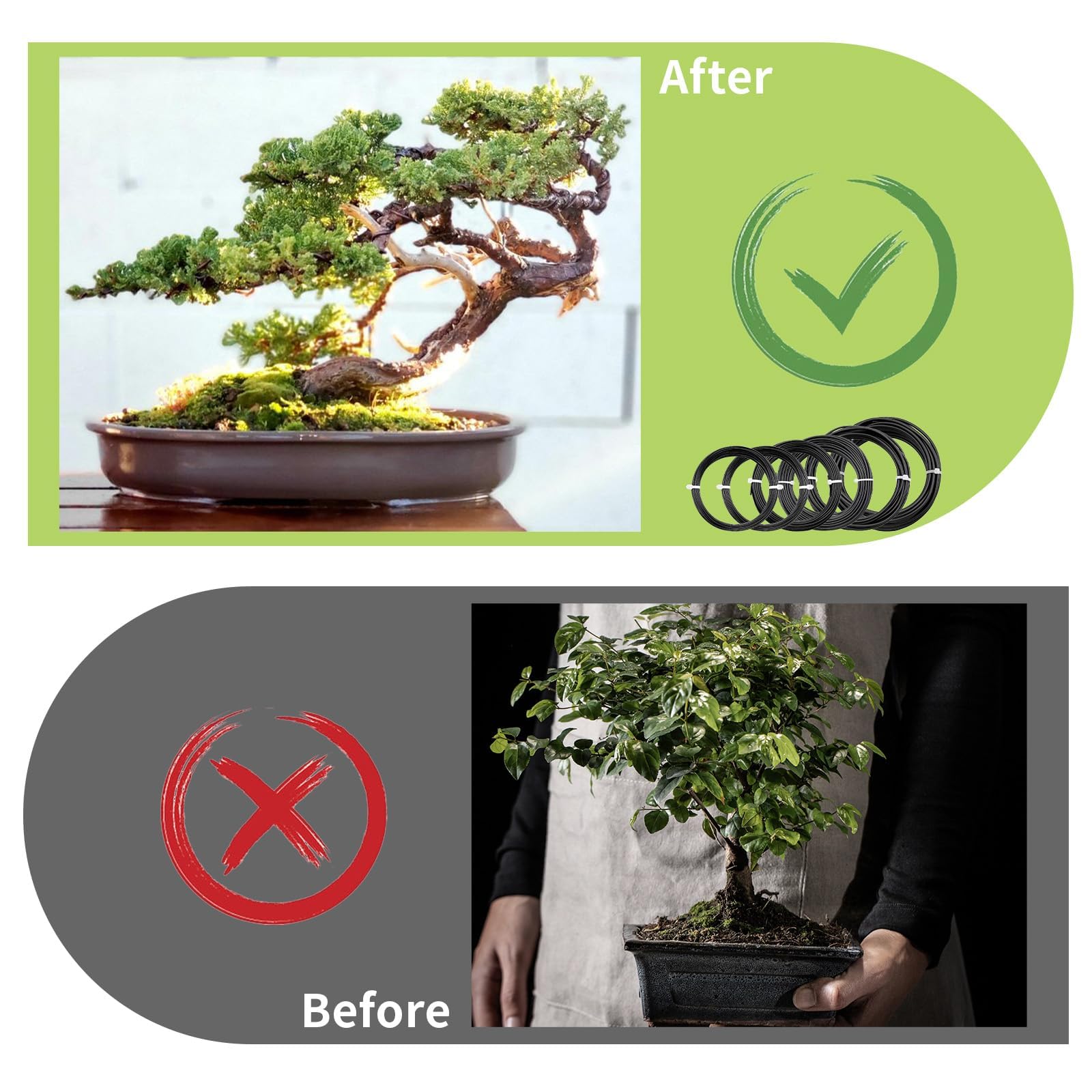 Bonsai Draht 6 Rollen Schwarz 50 m Pflanzendraht Basteldraht | Bonsaidraht Ø1,0 mm/1,5 mm/2,0 mm/2,5 mm/3,0 mm, flexibel und formstabil, für Bonsai, DIY, Skulpturen und Pflanzenpflege