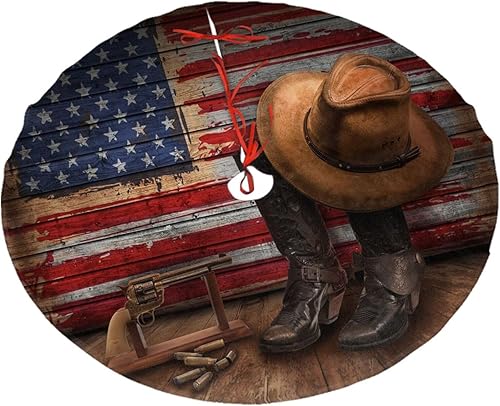 Falda de árbol de vaquero americano del oeste, adornos para árbol de Navidad, falda de árbol para decoración de Navidad, 48 pulgadas