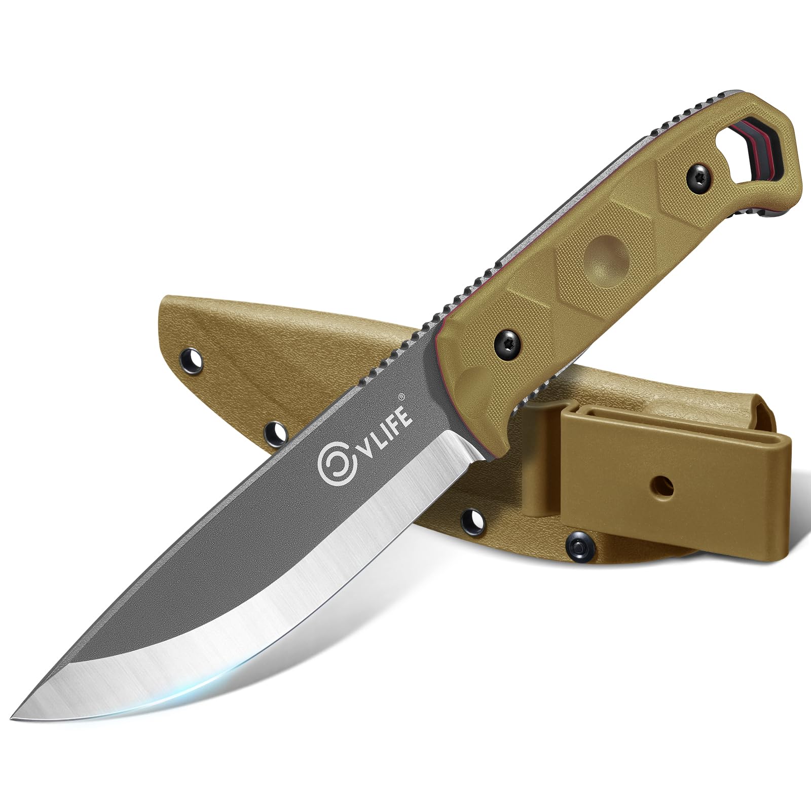 CVLIFE 5.2" D2 Full Tang Fixed Blade Bushcraft Knife with Sheath, Brown