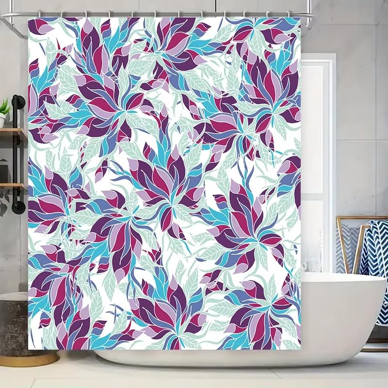 Rideau de douche imperméable et résistant à l'eau motif floral bleu violet