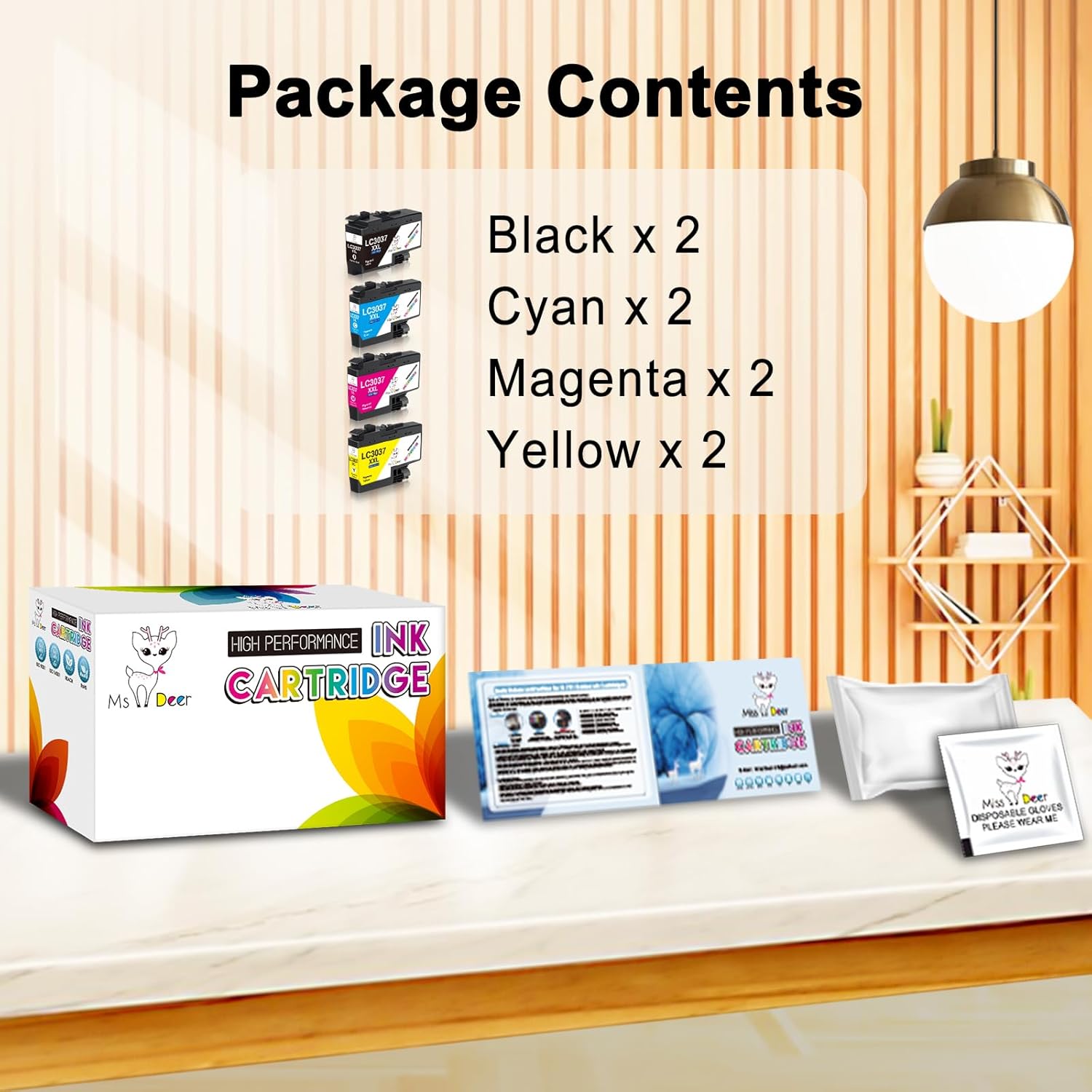 MS DEER LC3037 BK/C/M/Y Ink Cartridges Compatible Replacement for Brother LC3037XXL LC3039XXL LC 3037 XXL High Yield for MFC-J6945DW MFC-J6545DW MFC-J5845DW MFC-J5945DW Printer (8-Pack, 2BK/2C/2M/2Y)
