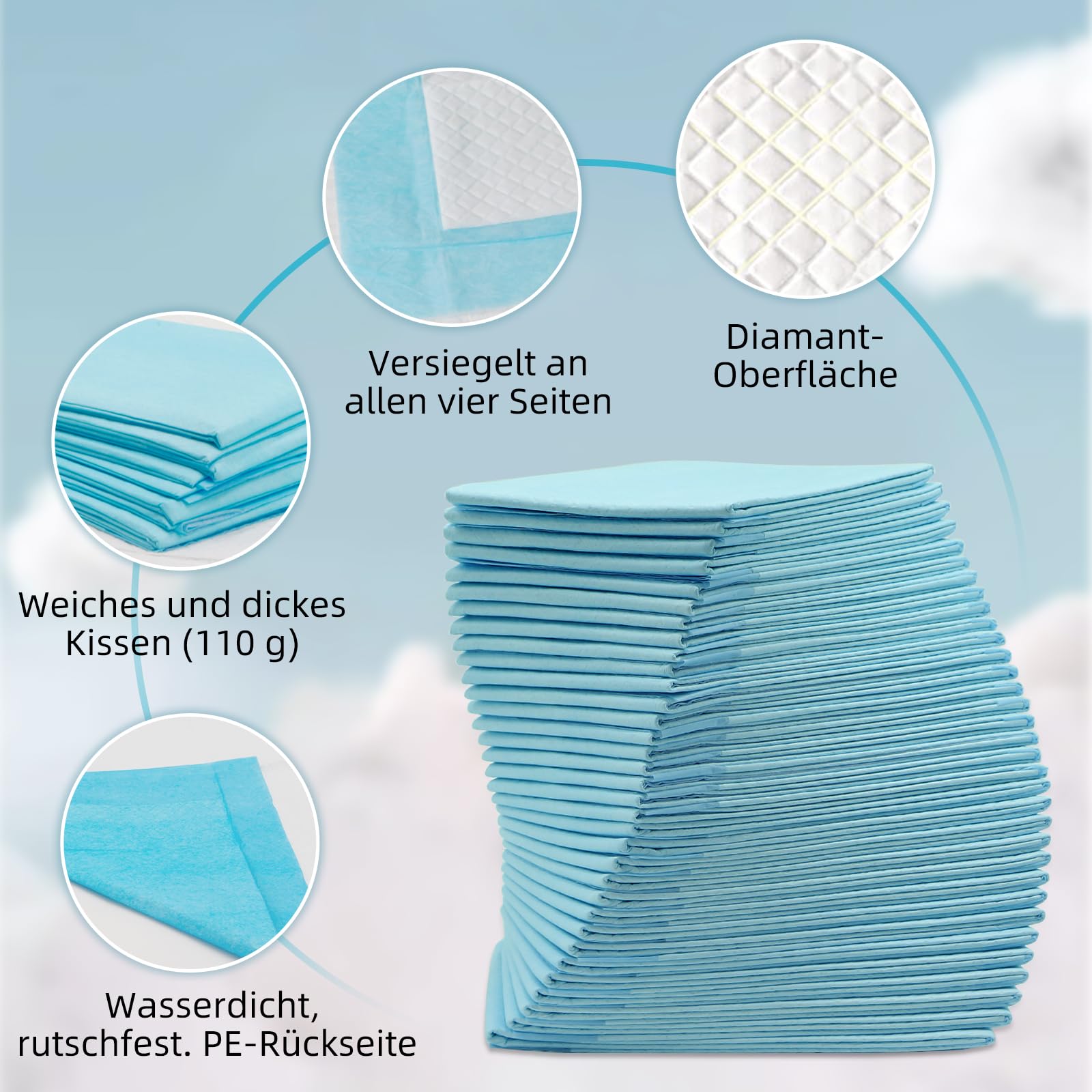 EasyVibe Wegwerf-Bettpads für Inkontinenz 60x90cm-60 Stück Betteinlagen Inkontinenz Einweg Erwachsenen, Heavy Duty Bettpads Inkontinenz, Einweg-Wickelunterlagen, Pee Pads Extra Large