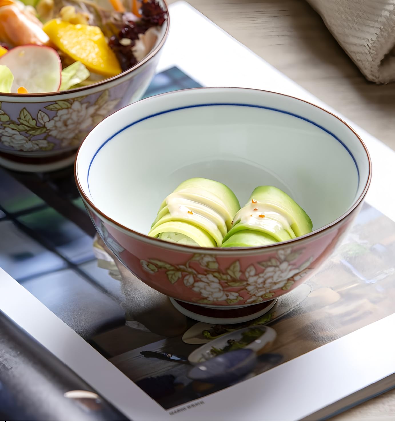 Kithing Ceramic Porcelain Bowls Set, Floral Pattern Design, Versatile for Soup Rice & Dessert Serving - Image 4