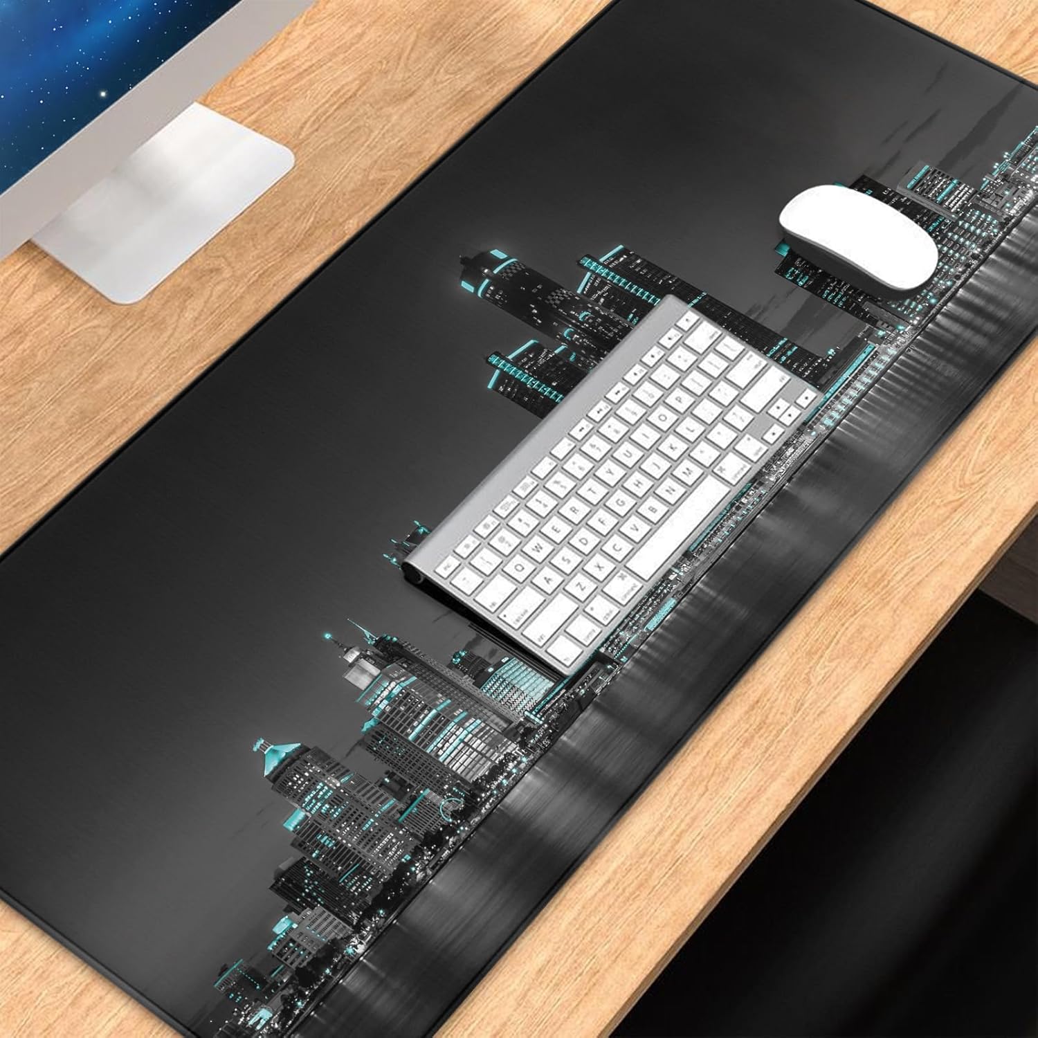 Detroit Mouse Pads, Michigan Skyline Desk Mat, Waterproof Mousepad with Stitched Edges, Non-Slip Base, Black and White City Keyboard Pad for Office & Home, 31.5 x 11.8 Inch, 3mm Thick - Image 2