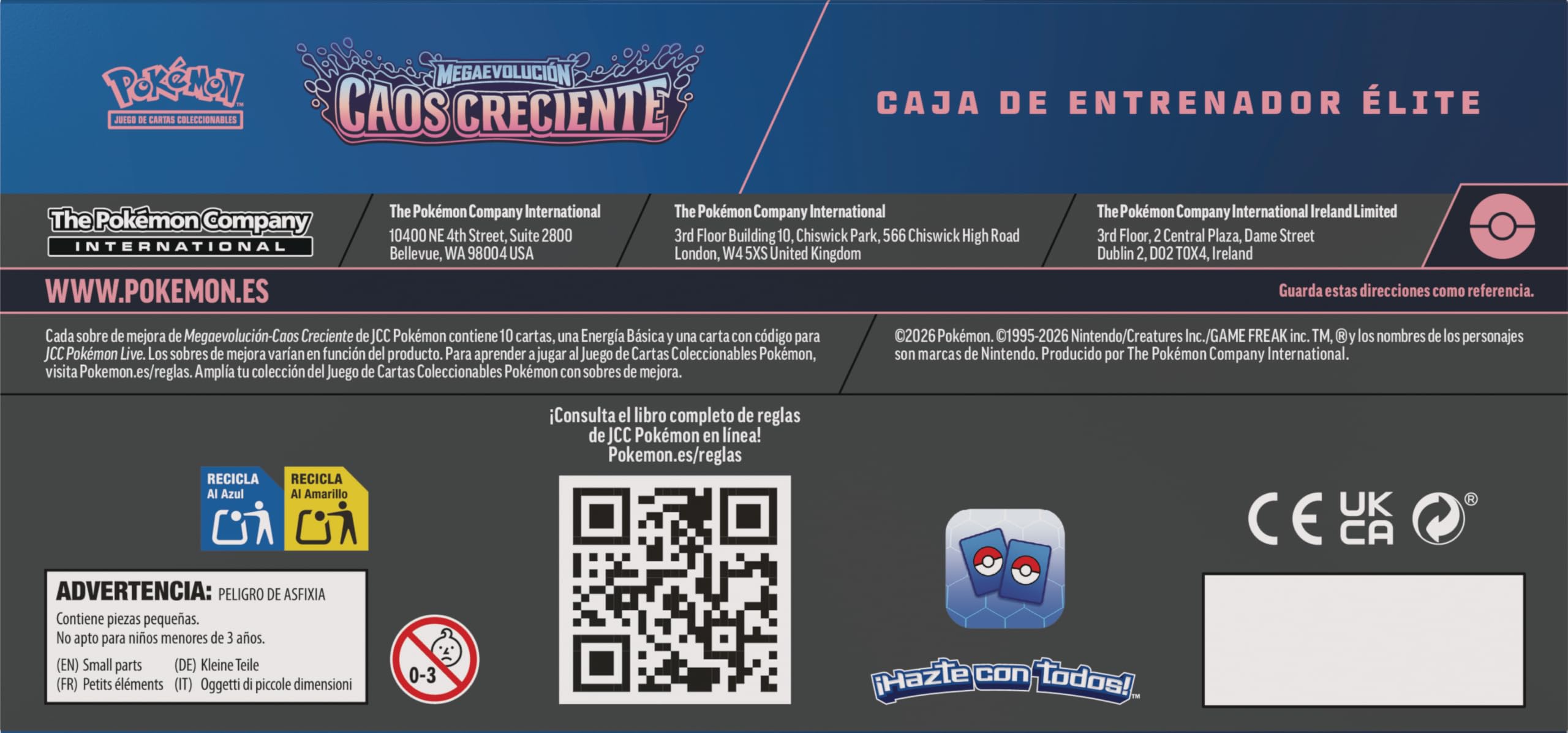 Pokémon: Caja de Entrenador Élite de Megaevolución-Caos Creciente (1 Carta de promoción con ilustración expandida, 9 Sobres de Mejora y Accesorios prémium)