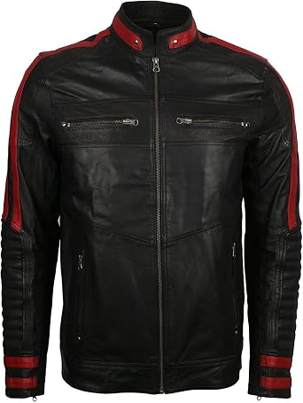 Amazon.com: Cafe Racer moto estilo Quilted Biker Negro chamarra de piel :  Ropa, Zapatos y Joyería
