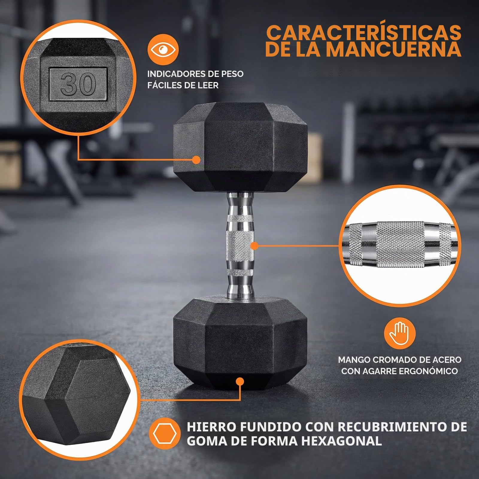 Mancuernas Hexagonales 10 – 25 kg, con revestimiento antideslizante, mangos ergonómicos, juego de mancuernas cortas de poligoma
