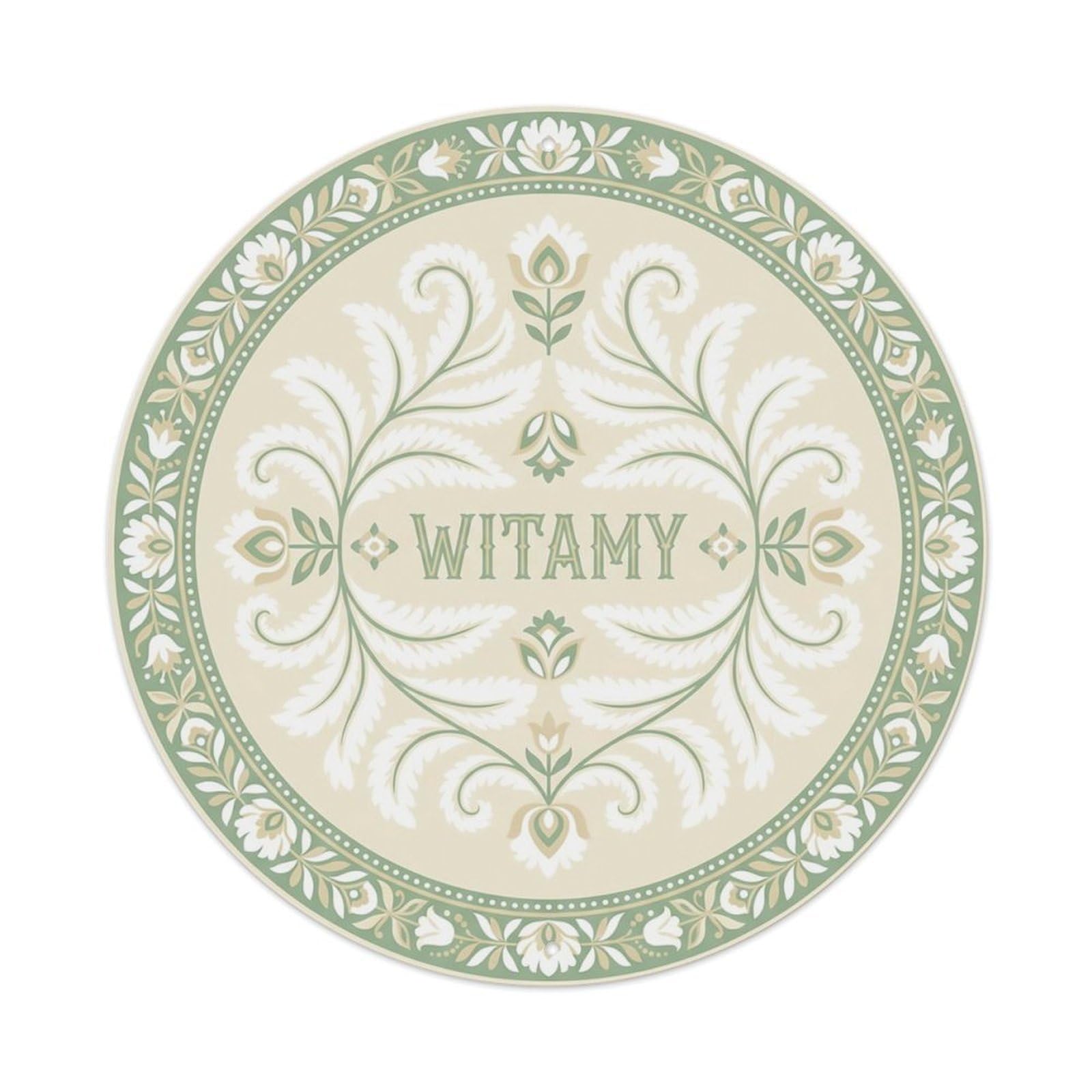 Vintage Polish Folk Art Witamy Welcome Cotton Fern Metal Tin Sign