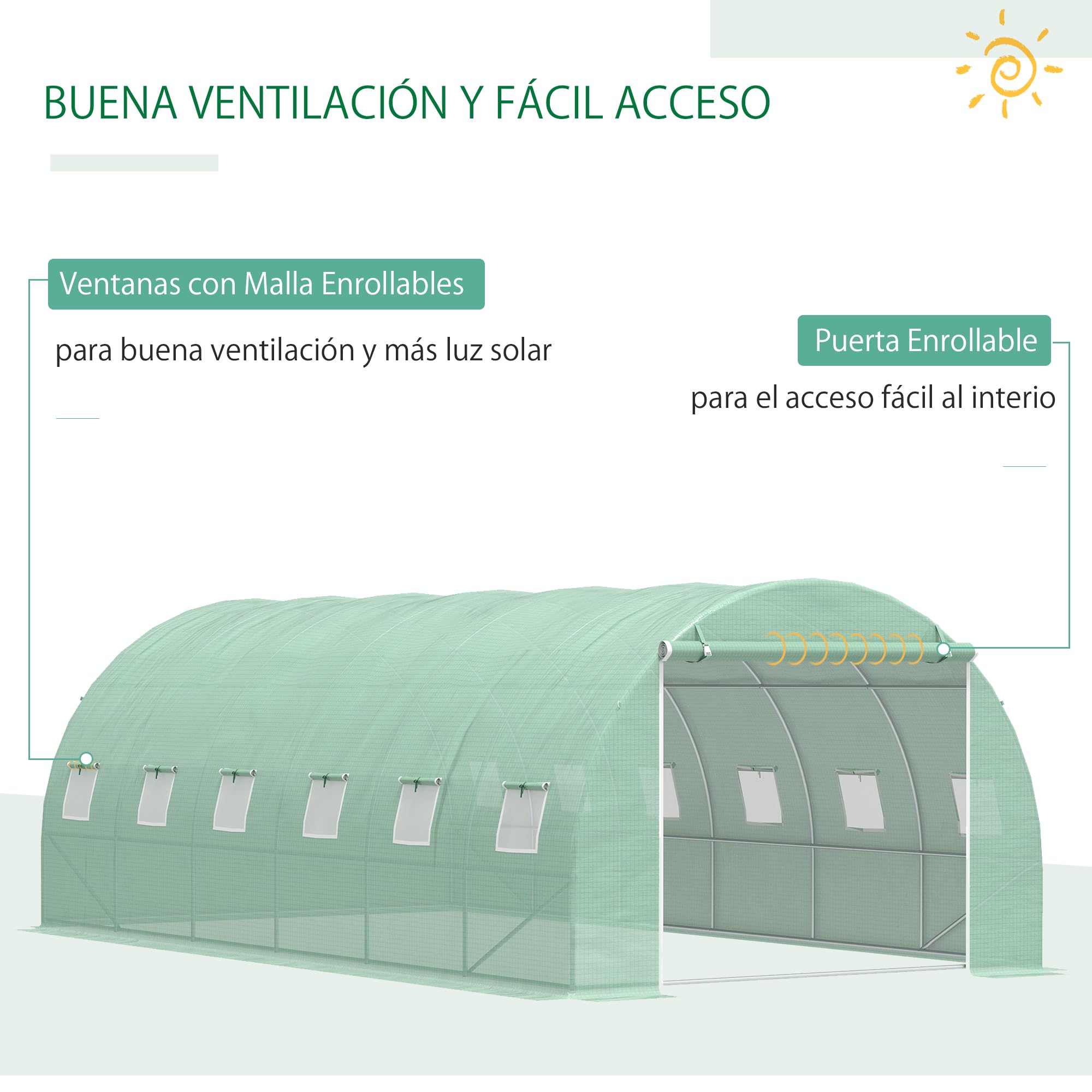 Outsunny Invernadero de Túnel de Jardín 6x3x2 m con Puerta Verde | Invernadero Exterior Grande para Huerto con 12 Ventanas, Ideal para Cultivos, Plantas, Verduras y Flores
