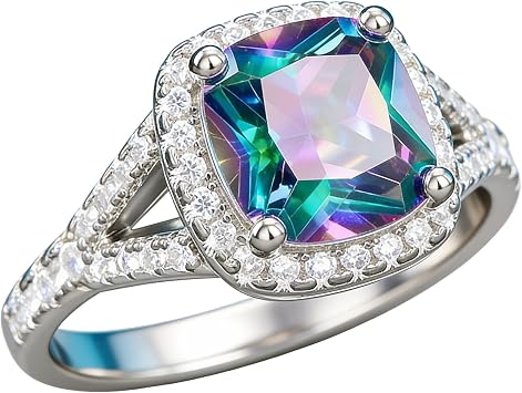 Eternity Ring for Women Mystic Topaz Wedding Engagement Infinite Band 8mm Princess Cut Simulated Mystic Rainbow Gemstone 925 Sterling Silver Cubic Zirconia Promise Ring6#