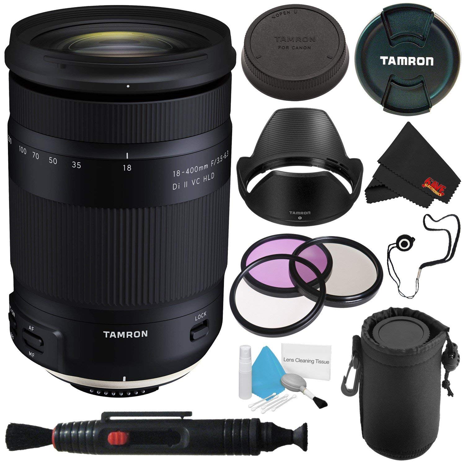 Tamron 18-400mm f/3.5-6.3 Di II VC HLD Lens Canon EF (International Model) + 72mm 3 Piece Filter Kit