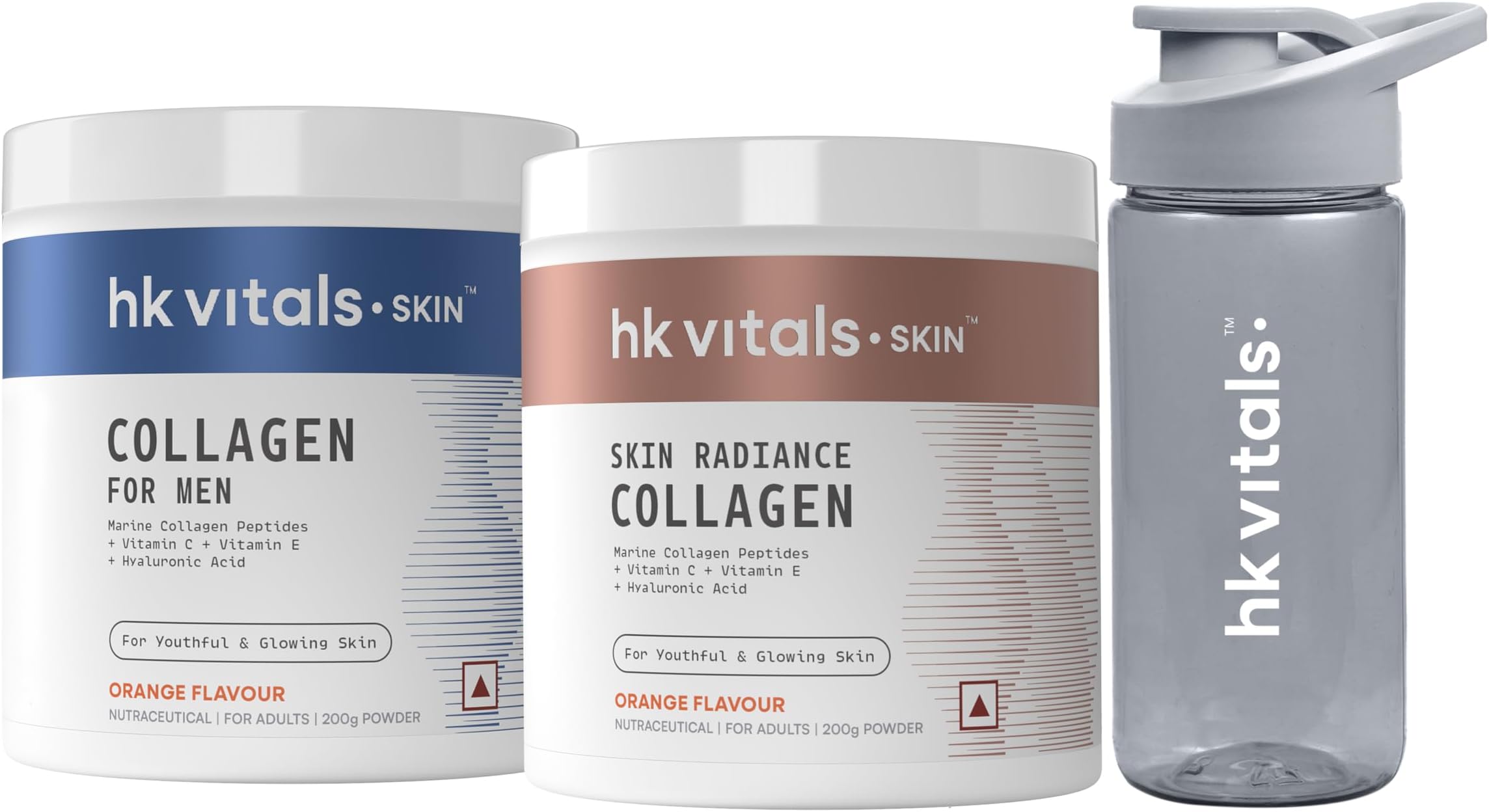 Marine Collagen Supplement for Men (Orange, 200g) with Marine Collagen Supplement (Orange, 200g) & Sipper Bottle | Vitamin C, E, Sodium Hyaluronate | For Youthful & Glowing Skin