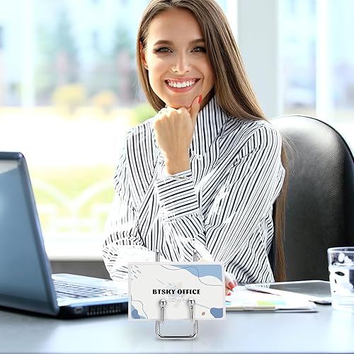 Miniatura 5 de BTSKY Tarjetero de metal para escritorio, elegante soporte de hierro para tarjetas de presentación de negocios, soporte para tarjetas de visita de
