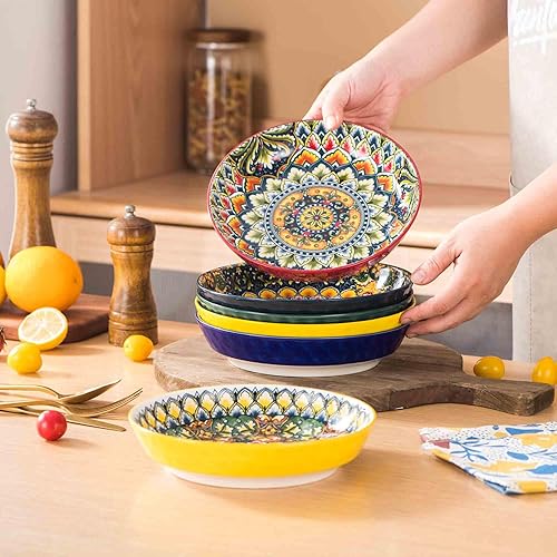 Miniatura 5 de Henten Home Juego de 6 cuencos de porcelana para pasta de 32 onzas, cuencos de cerámica para sopa, cereales, frutas, estilo bohemio, aptos para