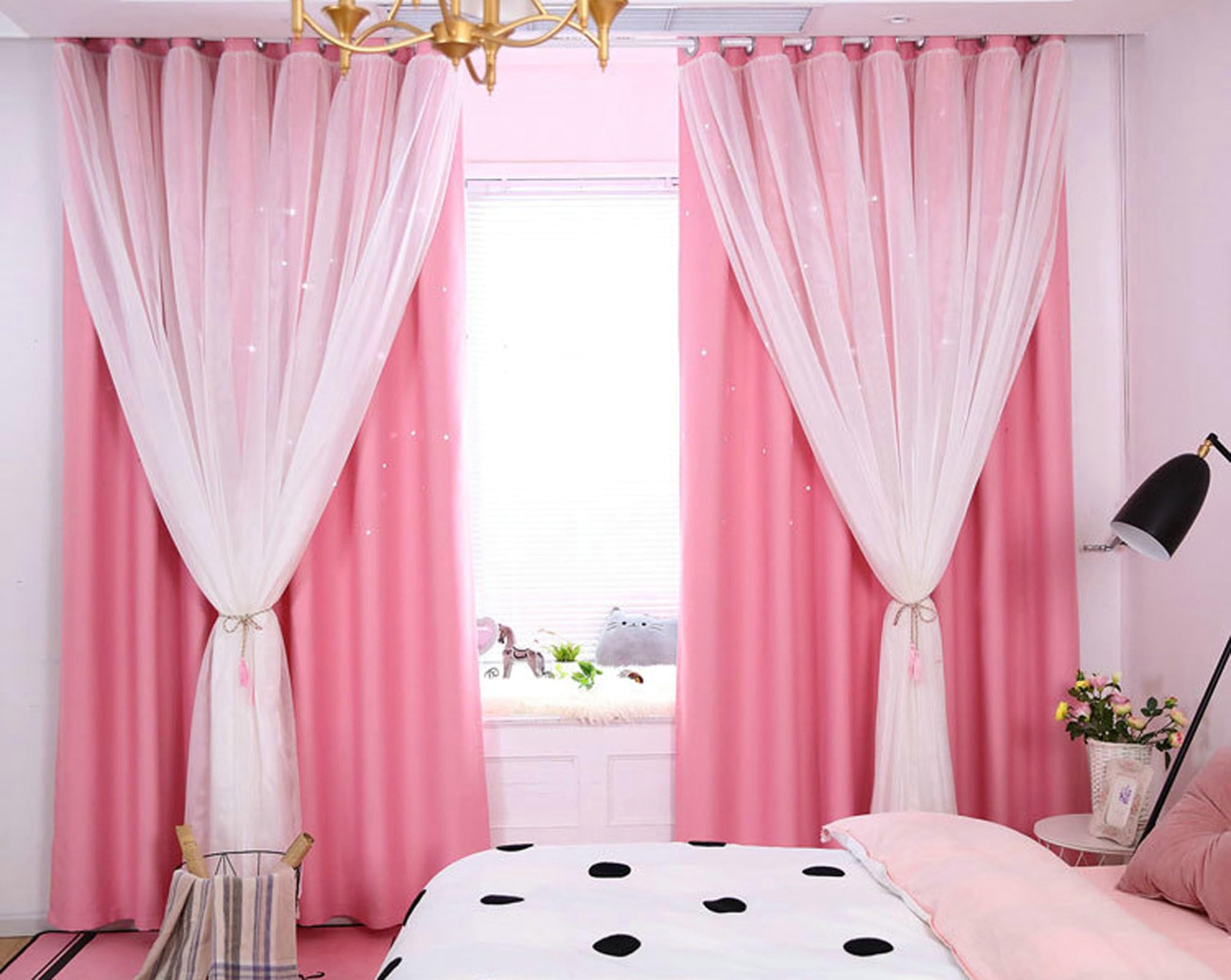 KnSam Juego de 2 cortinas opacas con ojales, para habitación infantil, estrella, poliéster, ojales para ventana, cortinas opacas para niños, cada una de 137 x 183 cm