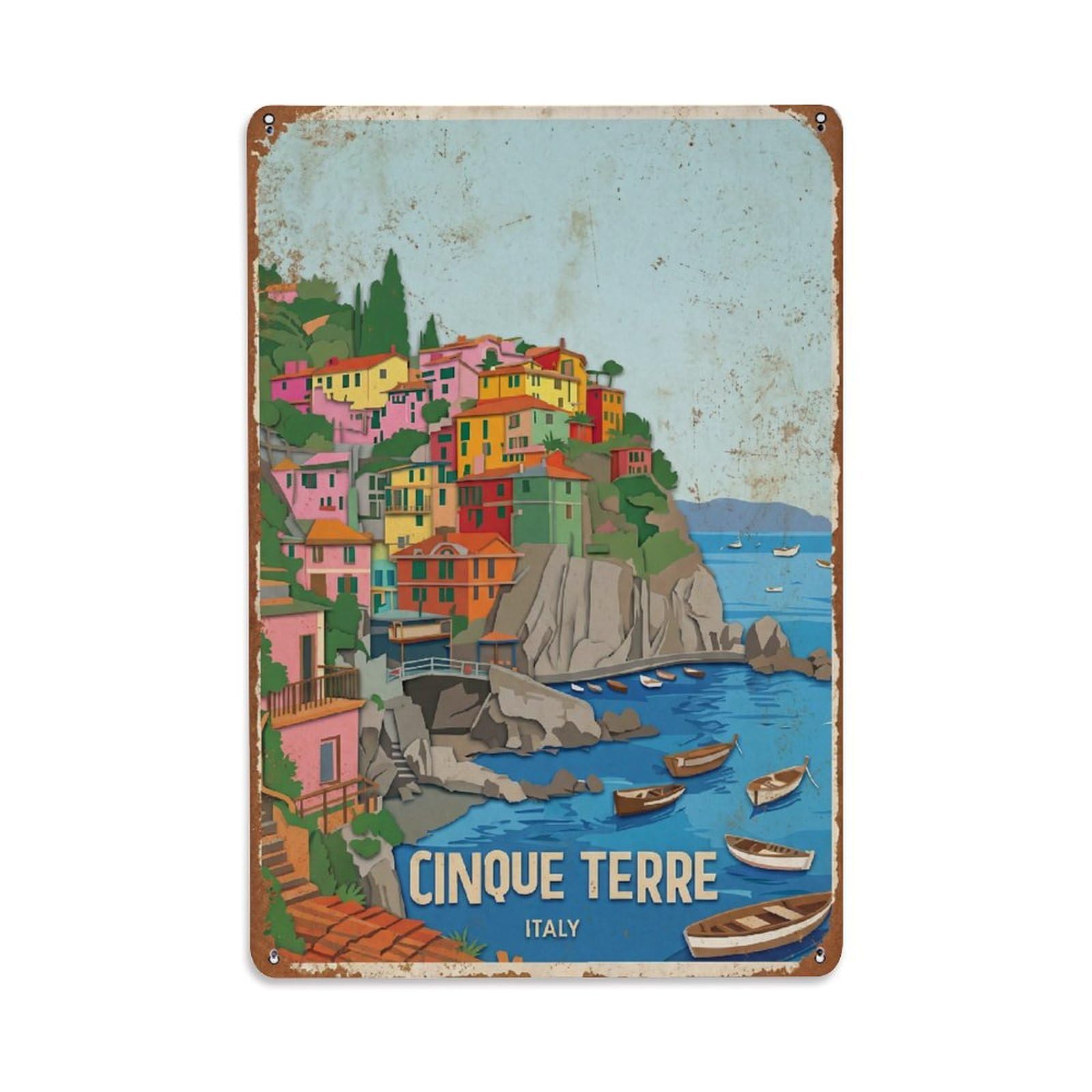 Vintage Travel Cinque Terre Italy Street Metal Tin Sign