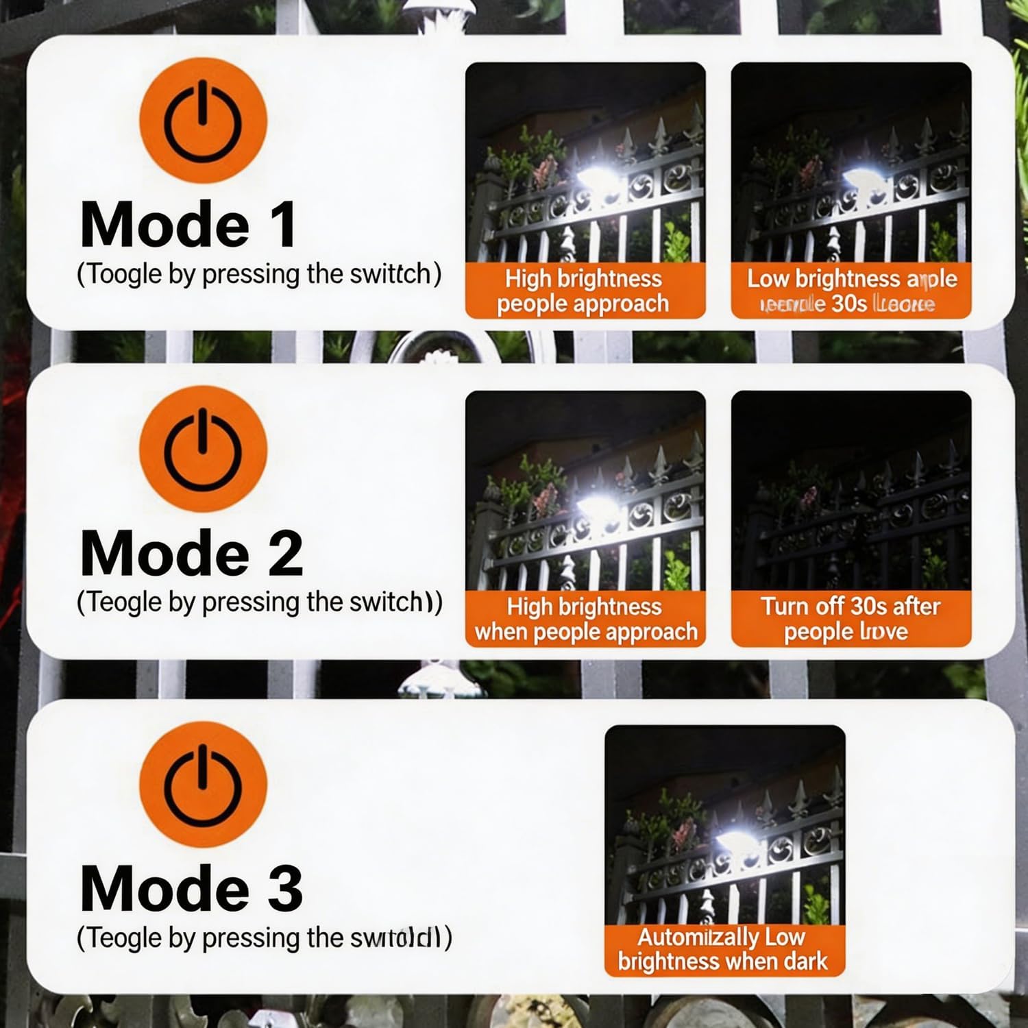 4 Pcs Solar Clip Light with Motion Sensor, Clip On Solar Lights Outdoor Water Proof, Solar Powered, 3 Modes, Adjustable Clip On LED Light for Garden, Multifunctional Clip Lamp for Garage (Black)