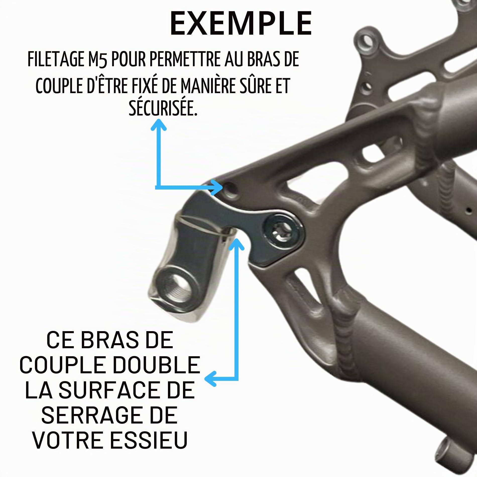 UK Ensemble de bras de couple universel pour vélo électrique M14, 6 mm d'épaisseur, fabriqué en acier inoxydable, pour moteurs de 1000 W, 2000 W, 3000 W.