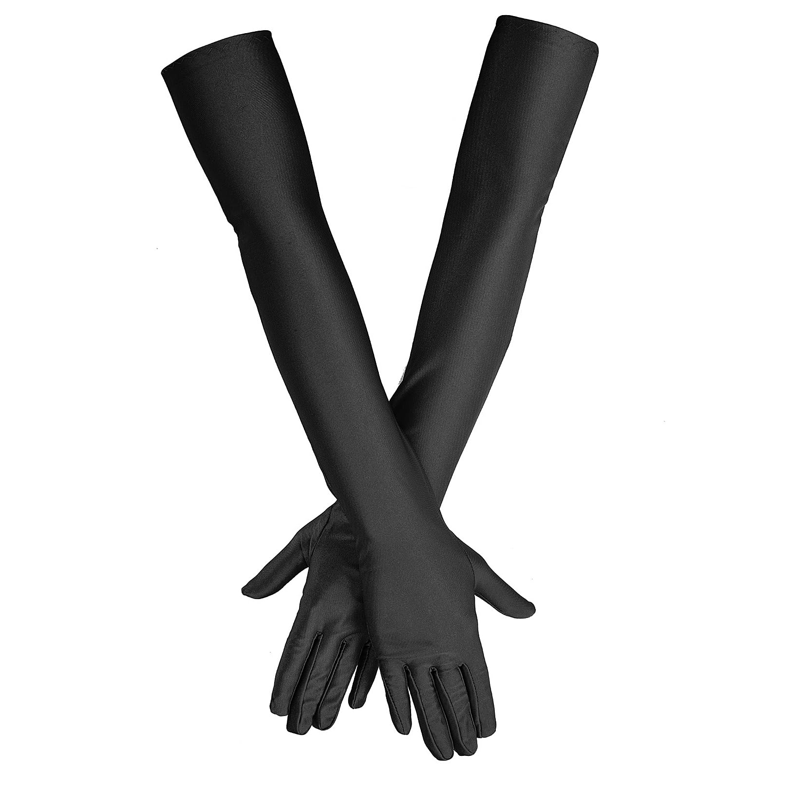 Elmsley 1 Pcs Black Satin Long Gloves for Women, 21 Inch Stretchy Elbow Length Gloves for 1920s Flapper Costume, Wedding, Ballroom & Evening Party