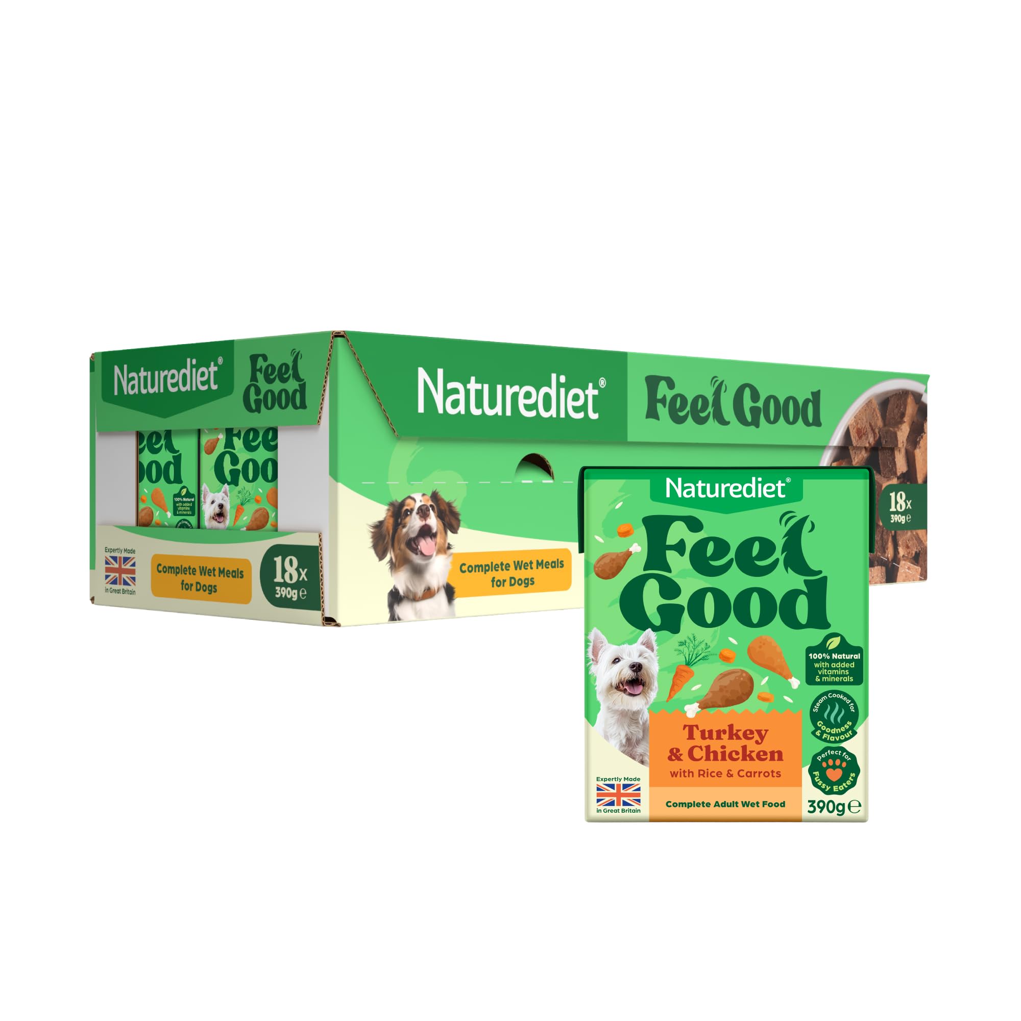 Naturediet - Feel Good Wet Dog Food, Natural and Nutritionally Balanced, Turkey & Chicken, 390g (Pack of 18)