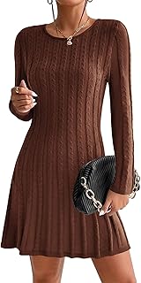 Vestido de punto para mujer, elegante, vestido de otoño, manga larga, cuello redondo, otoño, invierno, vestido de invierno, monocolor, vestido midi informal, informal, cóctel, S-XXL
