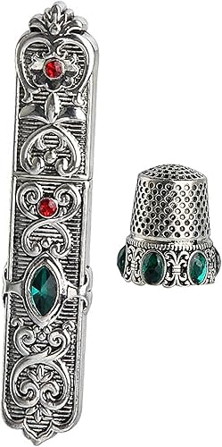 Deevoka Estuche de aguja de dedal de costura en relieve estilo victoriano punto de cruz almacenamiento de punto de cruz acolchado vintage