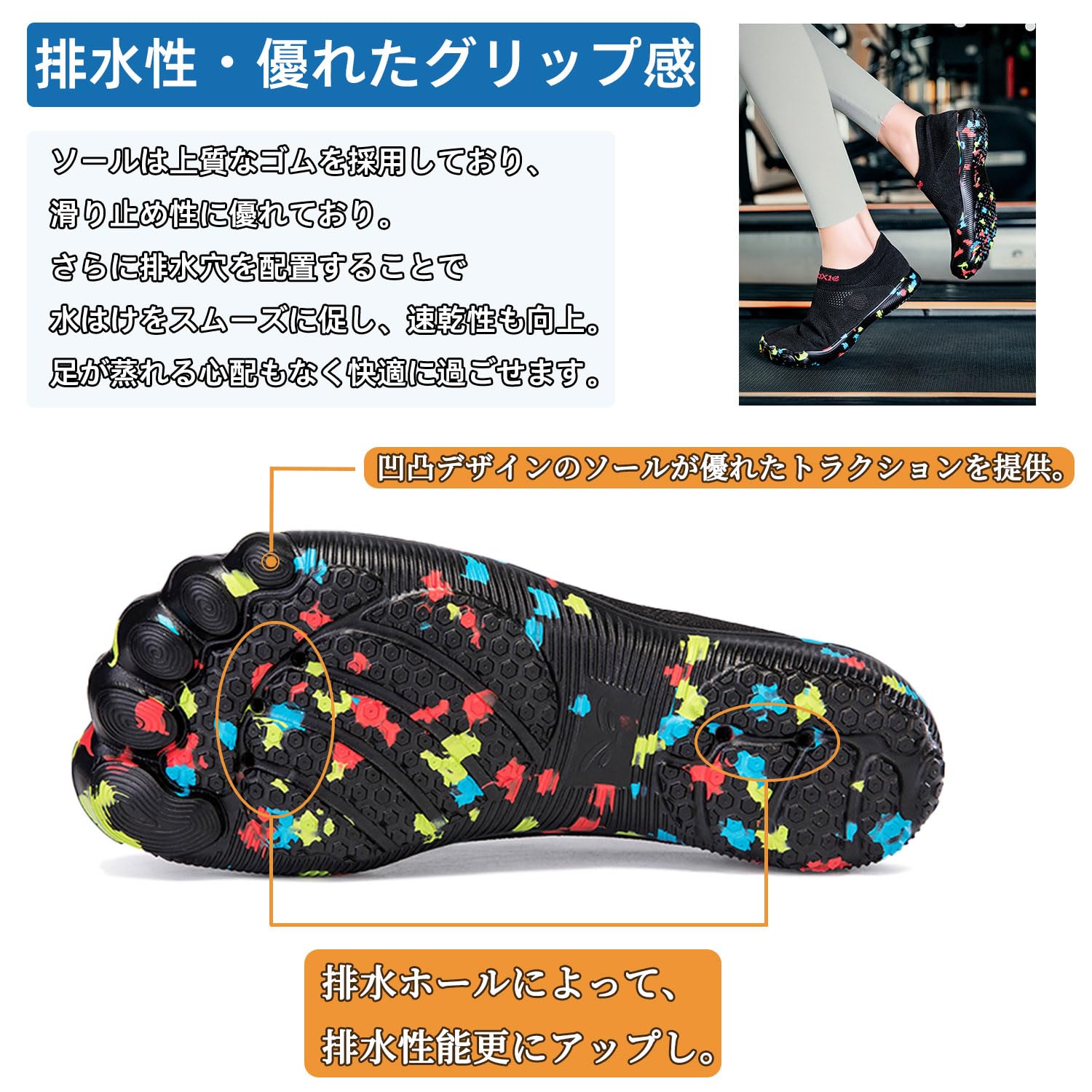 [ＧｏｎｇＰｕ] マリンシューズ メンズ ウォーターシューズ レディース アクアシューズ 水陸両用 ビーチシューズ シュノーケリング 川遊び 靴 ビーチサンダル マリン スニーカー 軽量 通気 滑り止 ジム ヨガ サーフィン 男女兼用 - 3