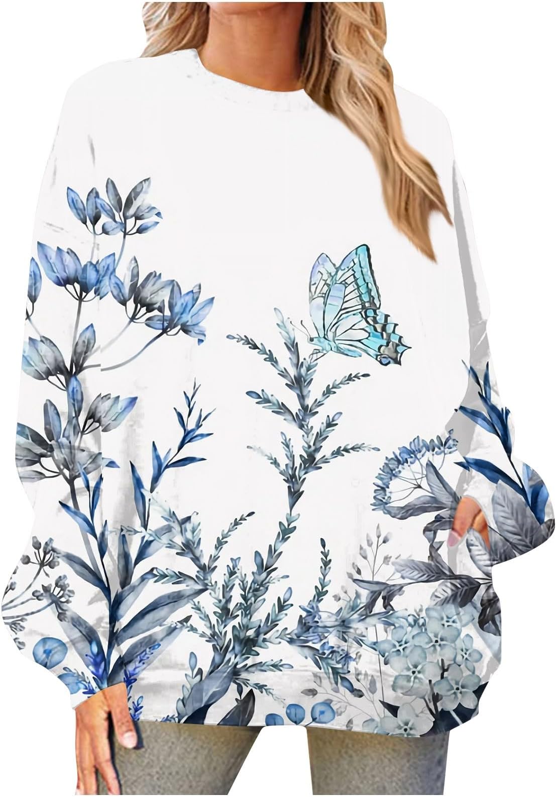 Ladies Autumn Long Sleeve Floral Printed Round Neck Casual Sweatshirt Ladies Trendy Loose Comfortable Pullover Top