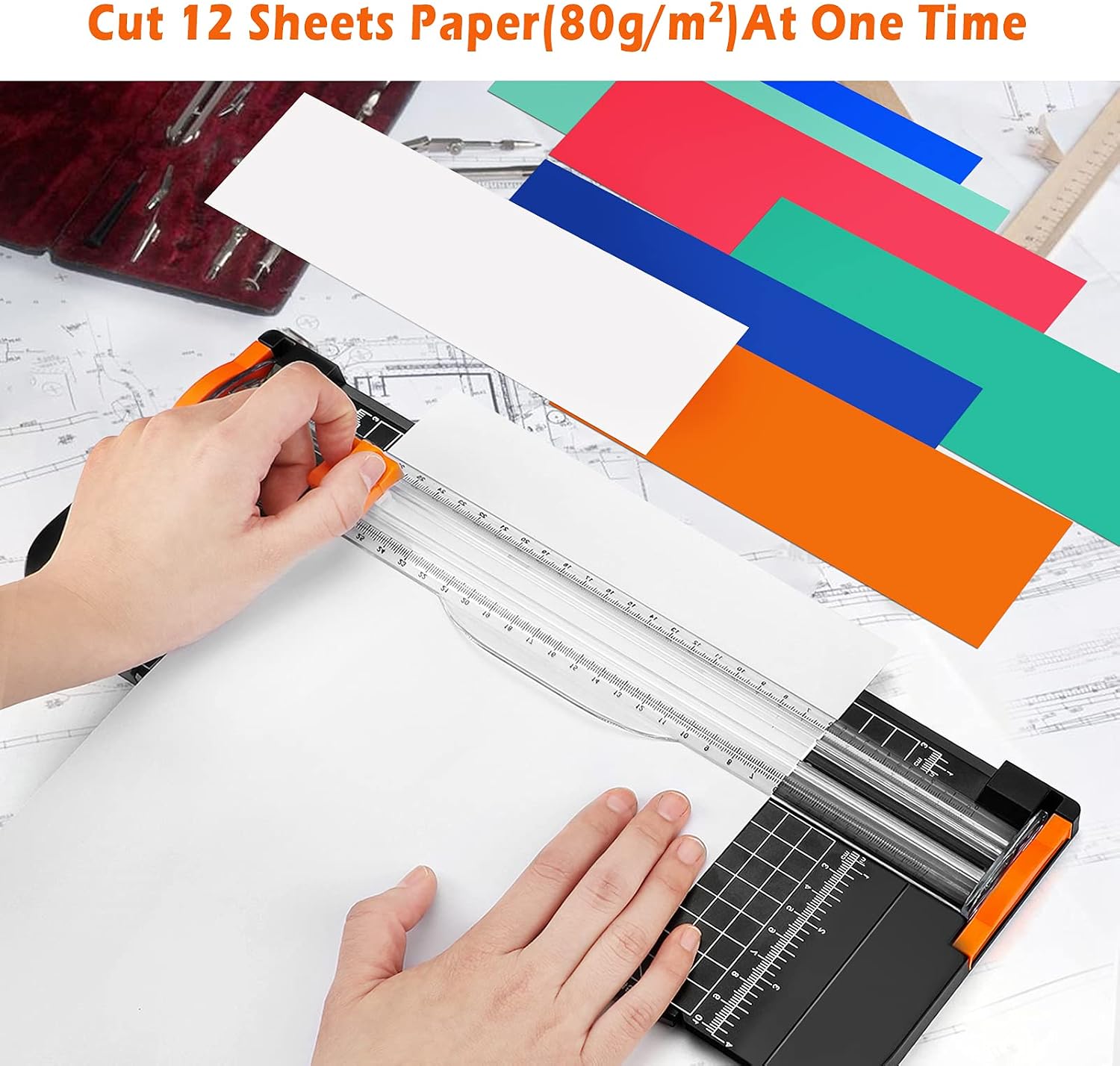 POWERAXIS Paper Cutter, A4 Paper Trimmer Titanium Scrapbooking with 3 PCS Blades,12 Inch with Automatic Security Safeguard Tool with Side Ruler for Craft Paper,Label,Photo and Cardstock