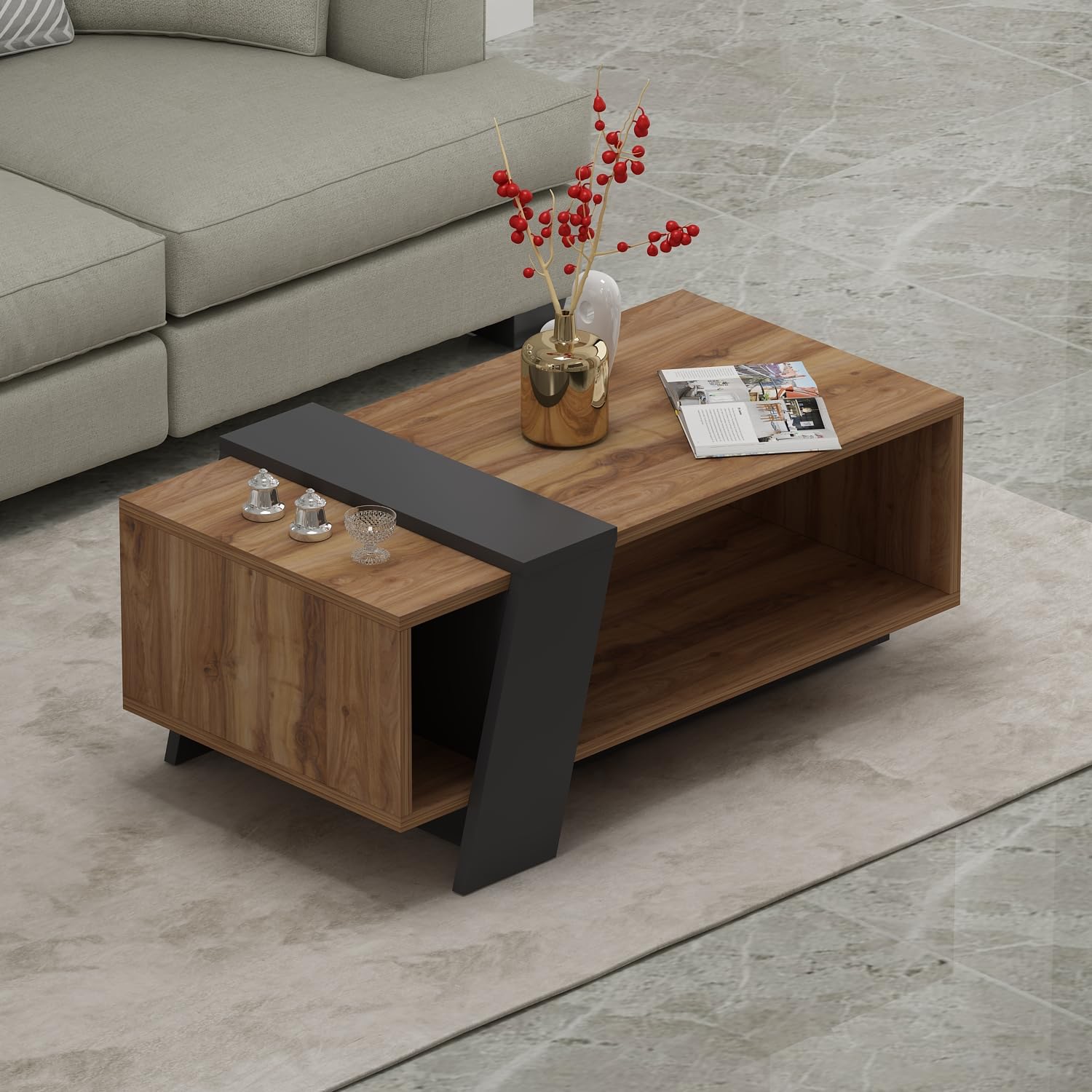 HOMIDEA MELISA Tavolino basso da salotto - Tavolino da divano - Tavolino da Caffè moderno in un design alla moda con mensola 91.8 x 48.8 x 35cm (Briarsmoke)