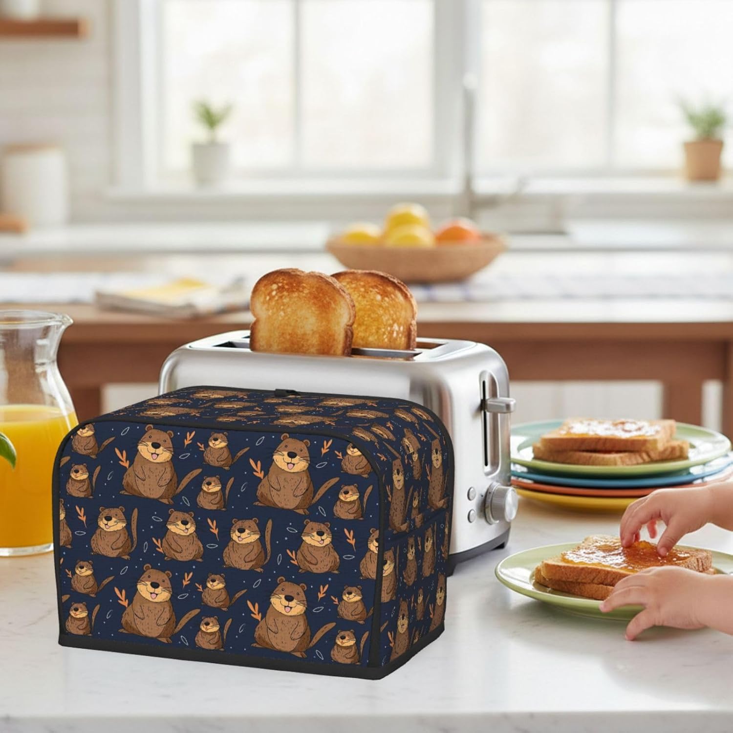 Brown Beaver Leaf 2 Slice Toaster Cover, Waterproof Toaster Dust Cover Bread Machine Protector for Small Kitchen Appliance Dining Room Home Table Decor