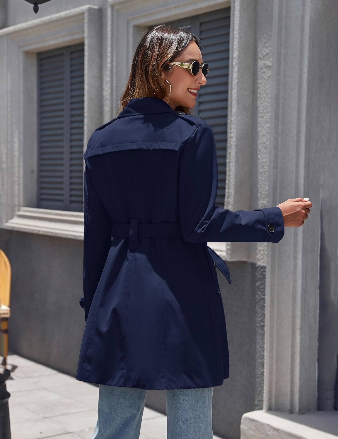 wantdo Women's Waterproof Trench Coat Classic Lapel Outerwear Coat with Belt - Image 2