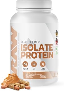 RAW Whey Isolate Protein Powder, Peanut Butter - 100% Grass-Fed Sports Nutrition Protein Powder for Muscle Growth & Recovery - Low-Fat, Low Carb, Naturally Flavored & Sweetened - 25 Servings