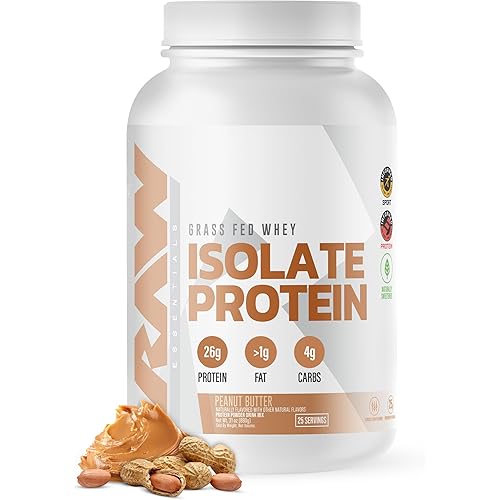 RAW Whey Isolate Protein Powder, Peanut Butter - 100% Grass-Fed Sports Nutrition Protein Powder for Muscle Growth & Recovery - Low-Fat, Low Carb, Naturally Flavored & Sweetened - 25 Servings