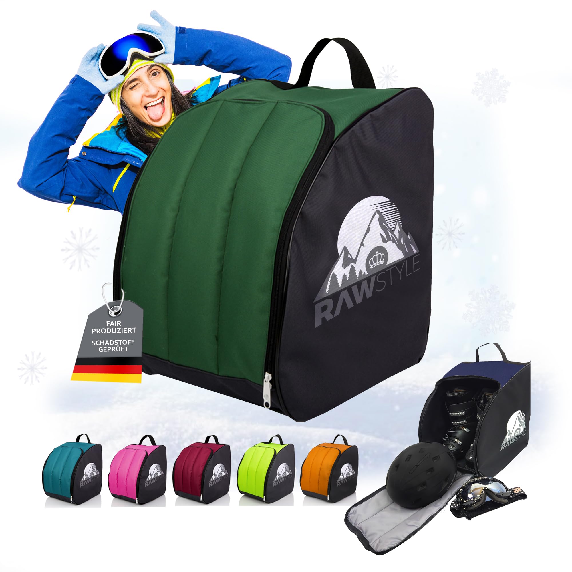 Rawstyle Torba na buty narciarskie plecak do sportów zimowych buty narciarskie Bag model 2 (czarno-ciemnozielony)
