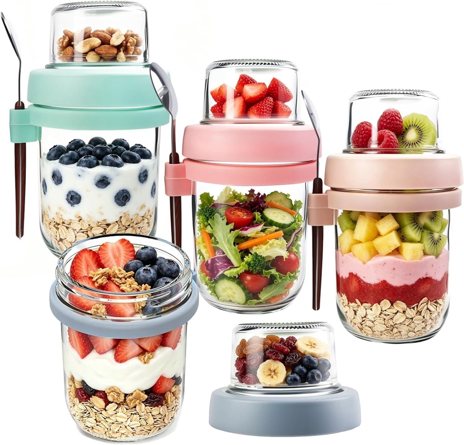 PFUM Overnight Oats Jars with Spoon 4-Pack