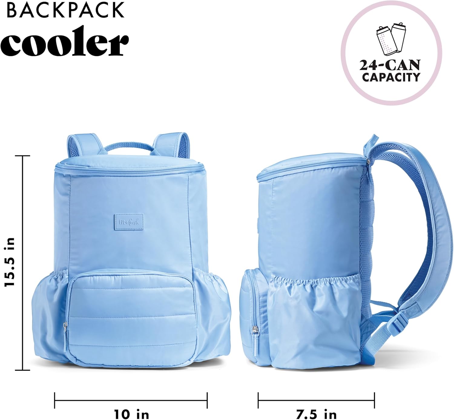 Fit & Fresh Insulated Backpack Soft Cooler – Leak-Resistant Beach & Travel Bag for Women, 24 Can Capacity Picnic & Cooler Bag
