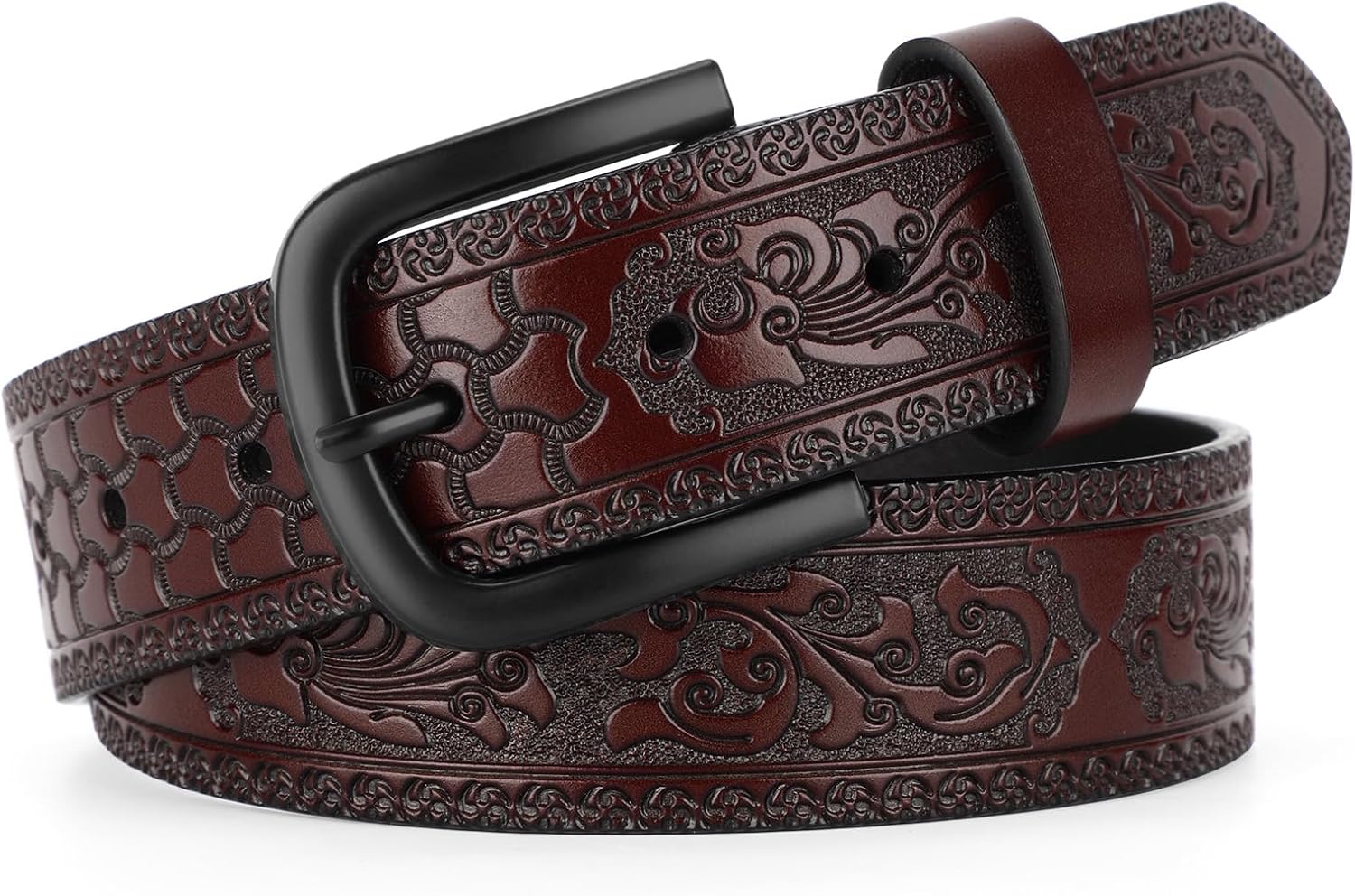 VONMELLI Western Cowboy Belt for Men, Cowboy Leather Belt Embossed Mens Western Belts for Jeans