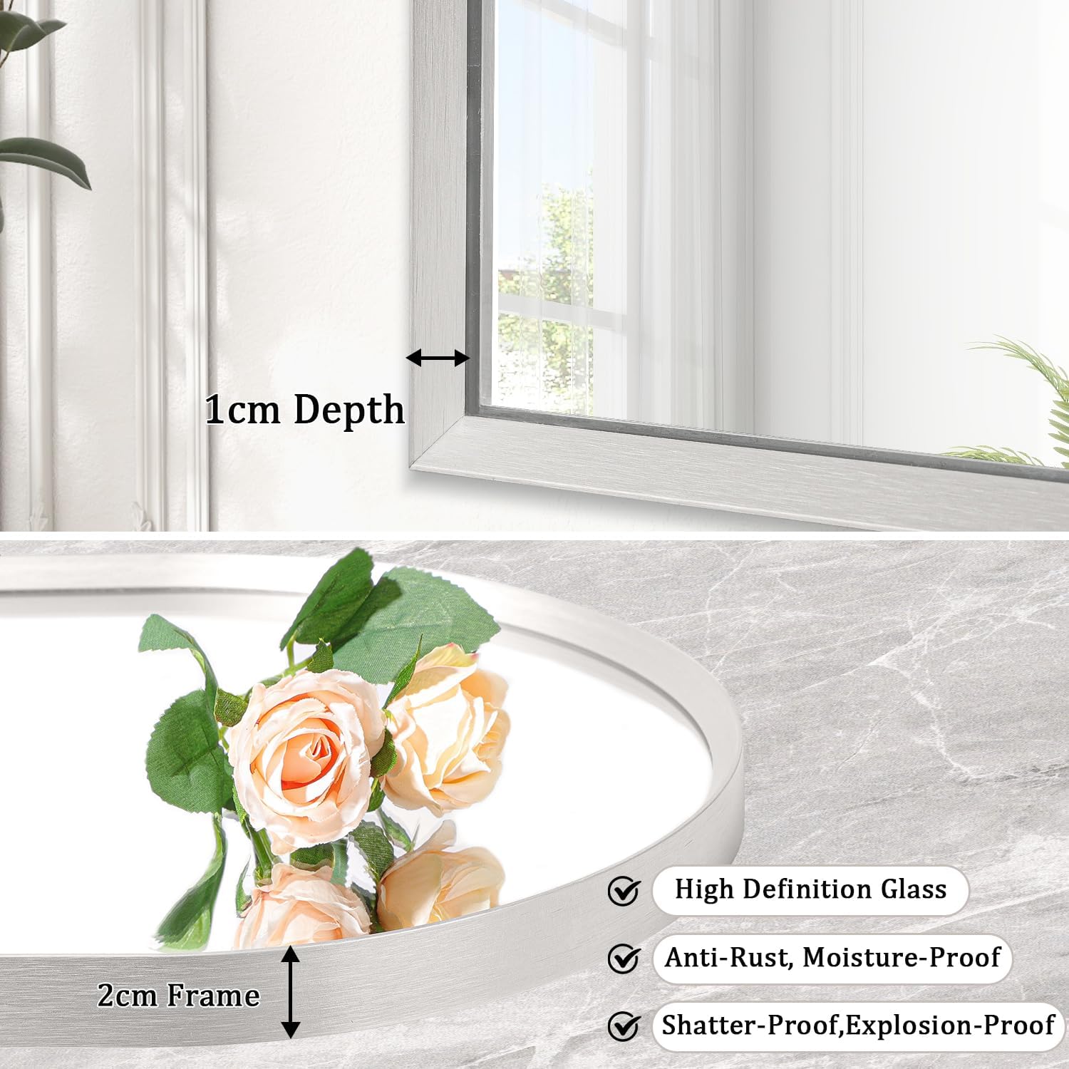 Arched Wall Mirror, 26x18 Silver Arch Mirror, Metal Frame Bathroom Mirrors, Arched Vanity Mirror for Living Room Bedroom Mantel Entryway