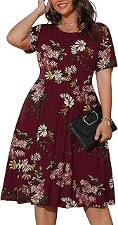 Womens Plus Size Summer Dress 2025 Casual Short Sleeve Empire Waist Loose Fit Swing T-Shirt Dress with Pockets - Buy now