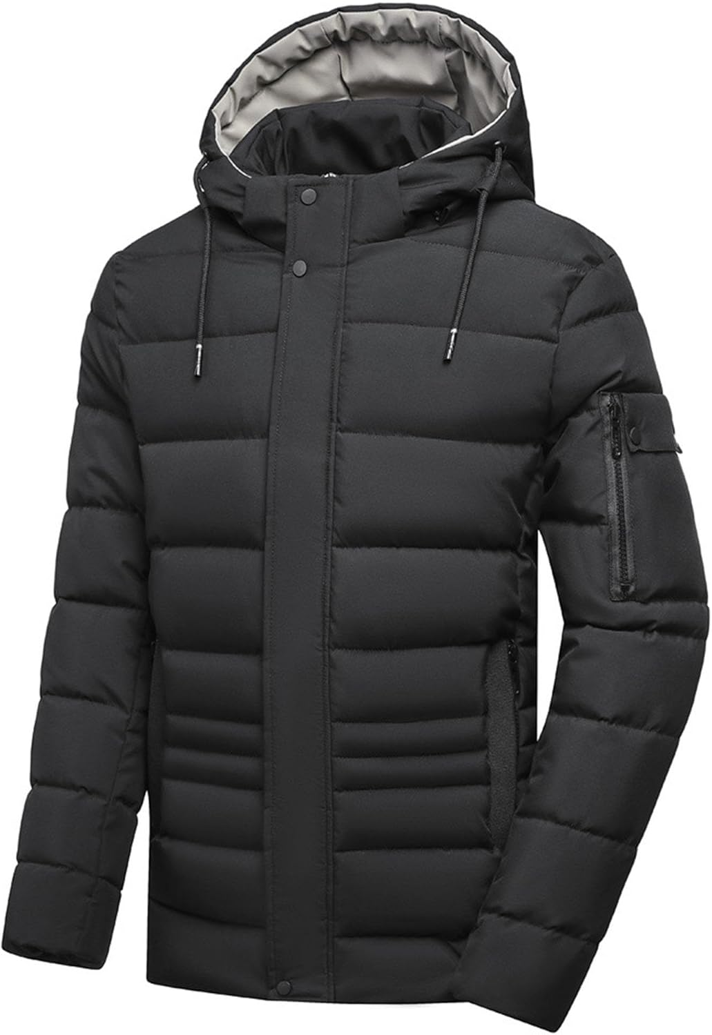 Men's Winter Hooded Jacket Warm Slim Fit Casual Padded Coat Thicken Windproof Quilted Outwear Detachable Hood