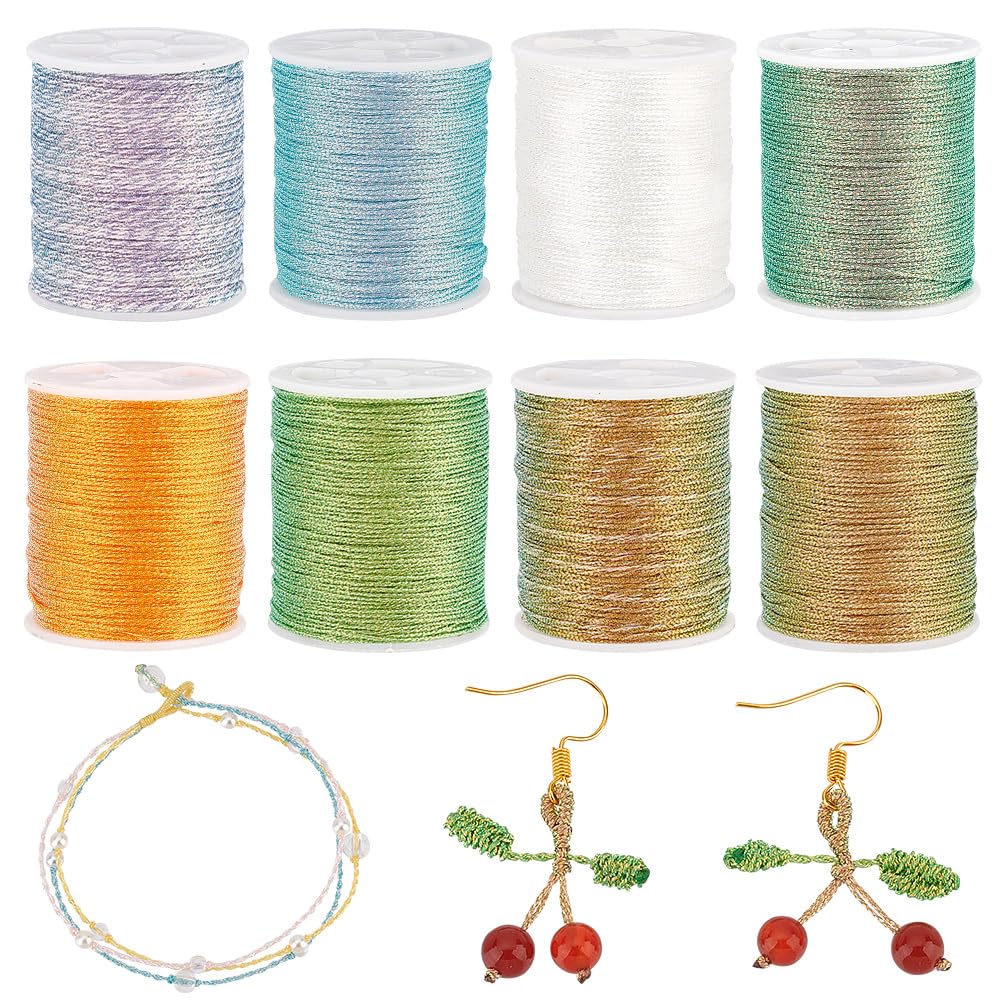 OLYCRAFT Cordón de poliéster encerado con purpurina de 200 m, hilo de coser de poliéster de 0,4 mm, 6 hebras de cuerda, cuerda de poliéster para pulseras, cordones y cuentas, 8 colores