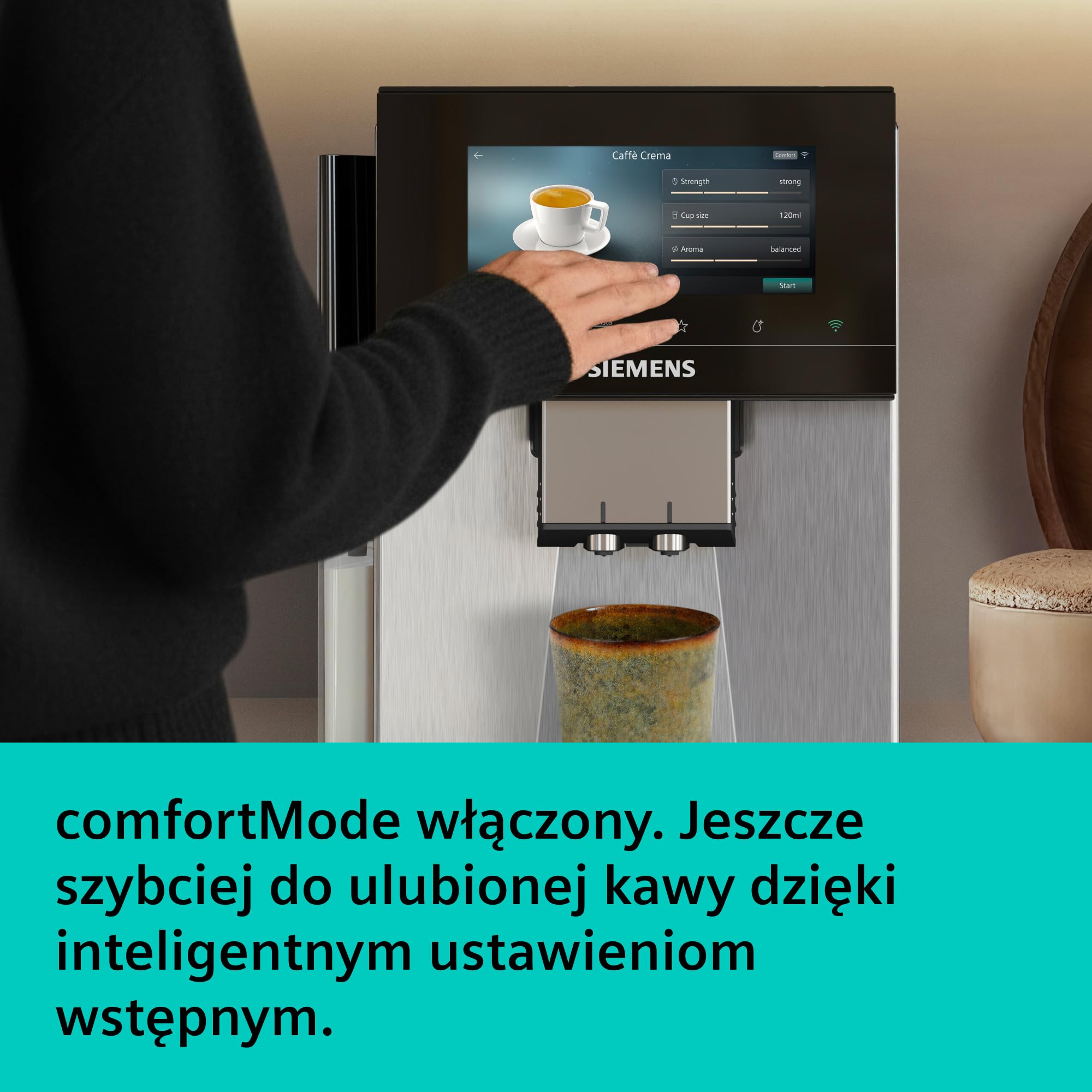Siemens, automatyczny ekspres ciśnieniowy, EQ900 plus iAroma, automatyczne czyszczenie i odkamienianie, spersonalizowane ustawienia smaku, precyzyjne mielenie, stal nierdzewna, TQ923EZ3