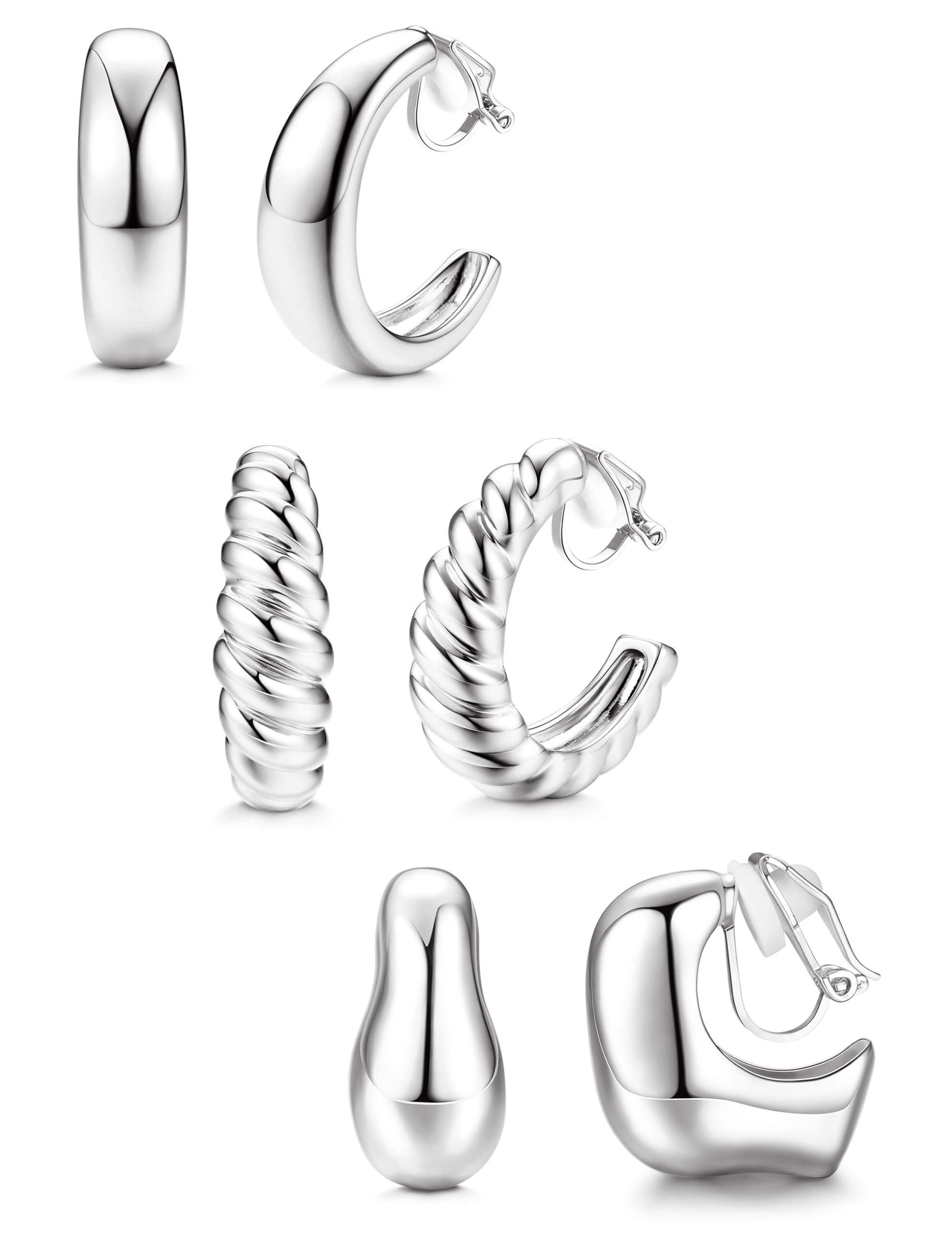 BESTEEL 3Pairs Clip on Earrings for Women Trendy Chunky Hoops Fake Earrings