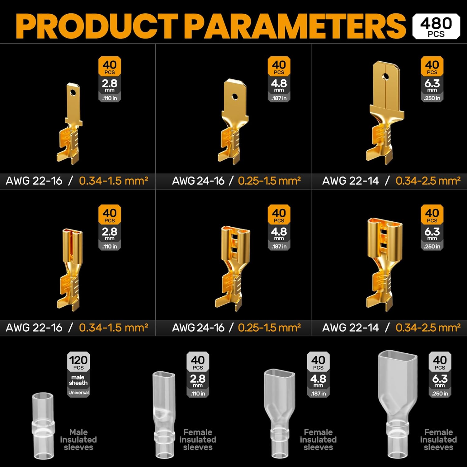 SOMELINE Open Terminal Connector Crimping Tool Kit, 2.8/4.8/6.3mm Male Female Non-Insulated Disconnect Terminals, AWG 24-14 Crimping Pliers for Molex 2.13/2.36mm, AMP - TE CONNECTIVITY Connectors