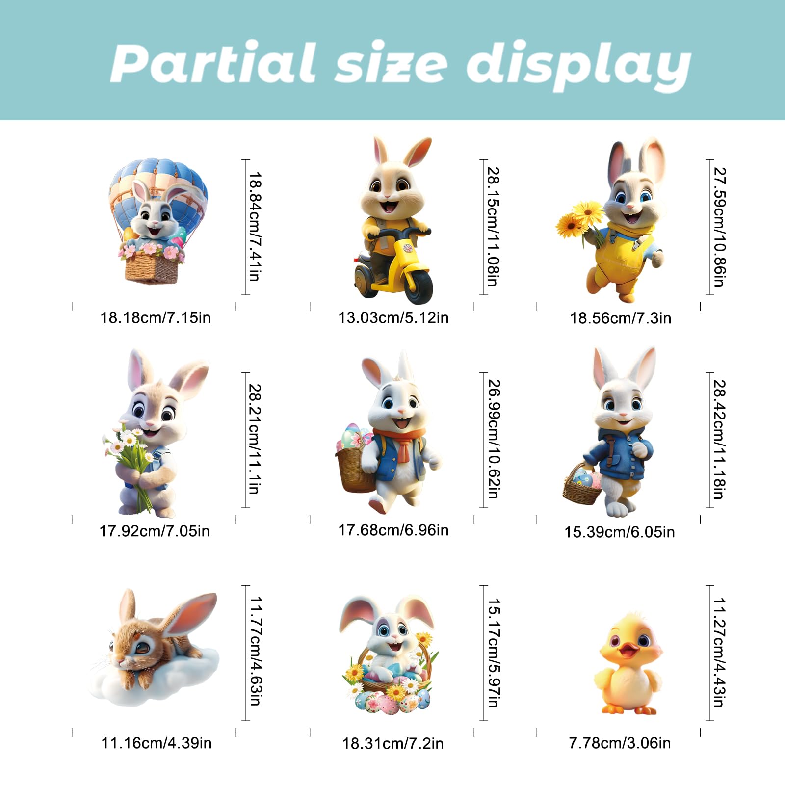 Hianjoo 75 PCS Happy Easter Window Clings, 9 Sheets Easter Egg Bunny Window Clings for Window Decor, Double Sided Easter Decorations with Chick Flower Fox for School Home Office Party Supplies