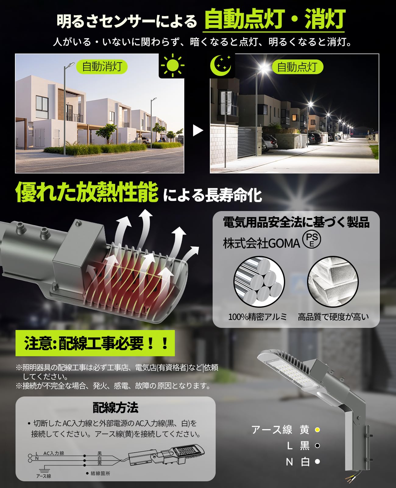 Amazon.co.jp: TENKOO&YOU LED防犯灯 道路灯 led 街灯 50W 8000LM 明る