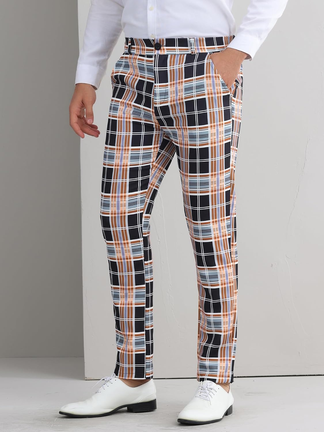 Lars Amadeus Men's Plaid Dress Pants Casual Slim Fit Checkered Business Trousers