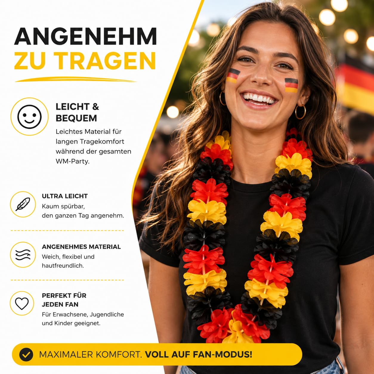 TK Gruppe Timo Klingler 3 collane per fan della Germania Coppa del Mondo 2026 – extra lunghe – Collana hawaiana in nero, rosso, oro per feste di calcio e decorazioni per i campionati europei (3)
